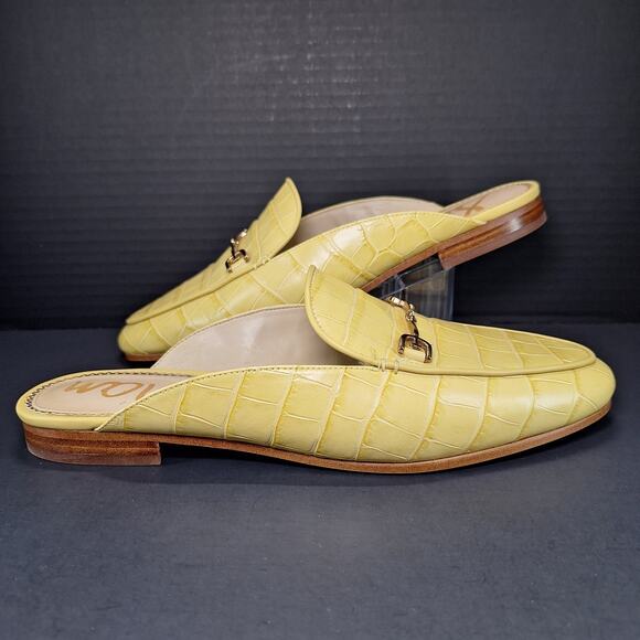 Sam Edelman Shoes - Sam Edelman Laurna Pastel Yellow Crocodile Leather Mule Flats Loafers Women's 9M